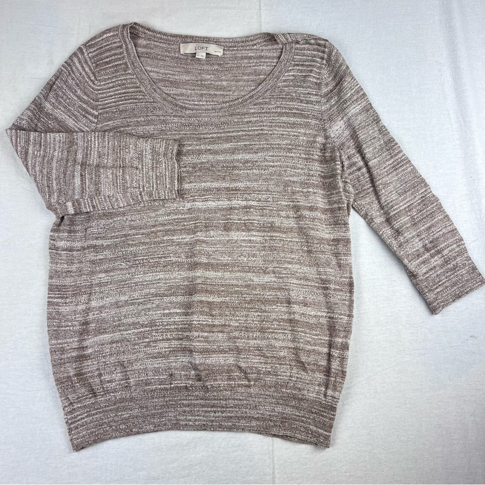 Loft Womens Large Petite Scoopneck 3/4 sleeve Brown Heather Sweater